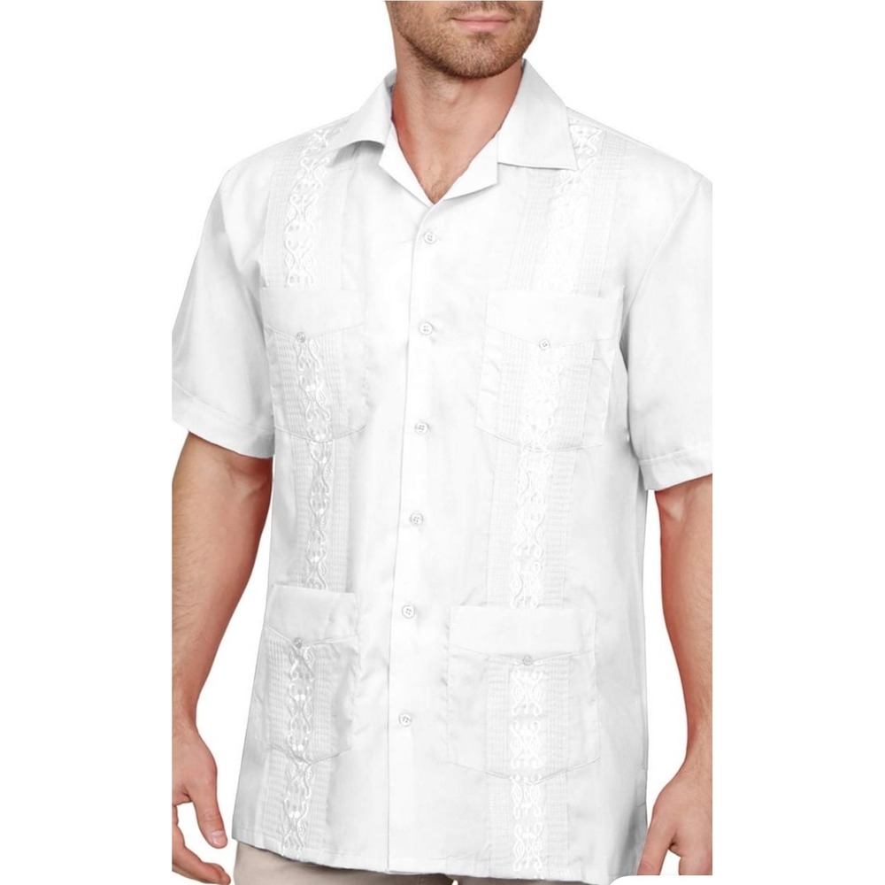Omega White Cuban Guayabera Short Sleeve Shirt, Wedding Cigar Beach Casual 3X